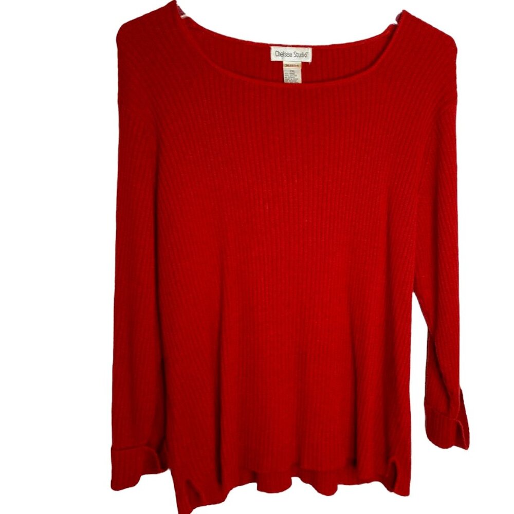 Chelsea Studio Womens Vtg. Rust Long Sleeve Scoop Neck Ribbed Sweater - Size 2XL